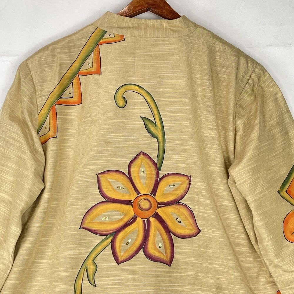 Vintage Alex Kim Women’s Size LP Jacket Yellow Floral Sequined Buttons Closure - Picture 5 of 16